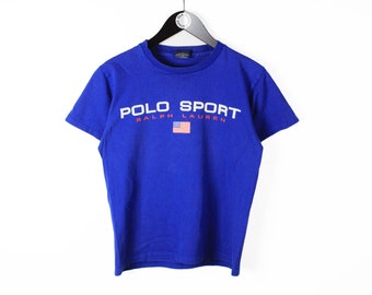 vintage POLO SPORT Ralph Lauren big logo t shirt Size men's xS/S hip hop retro tee top 90s blue rare deadstock USA style cotton top crewneck