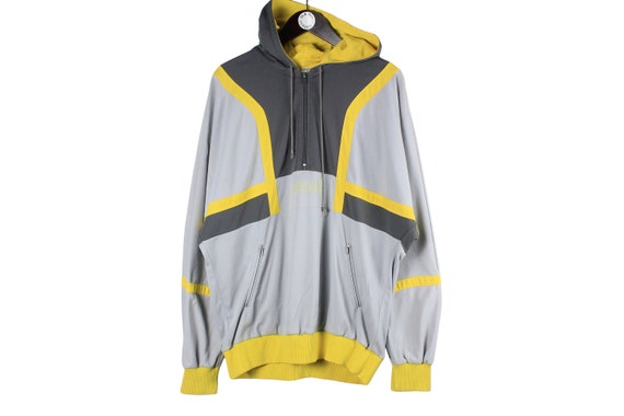Sudadera con capucha vintage ADIDAS auténtica, retro, con logo grande, gris  y amarillo, para hombre, talla XL, ropa deportiva, estilo original de los