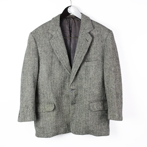 vintage HARRIS TWEED Size men&#39;s S authentic Blazer Jacket Pure new Wool retro style gray British style 90&#39;s luxury button up classic button
