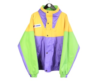 vintage K-WAY International retro ski Jacket winter Coat acid colorway bright clothing men&#39;s Size L multicolor authentic k way long sleeve