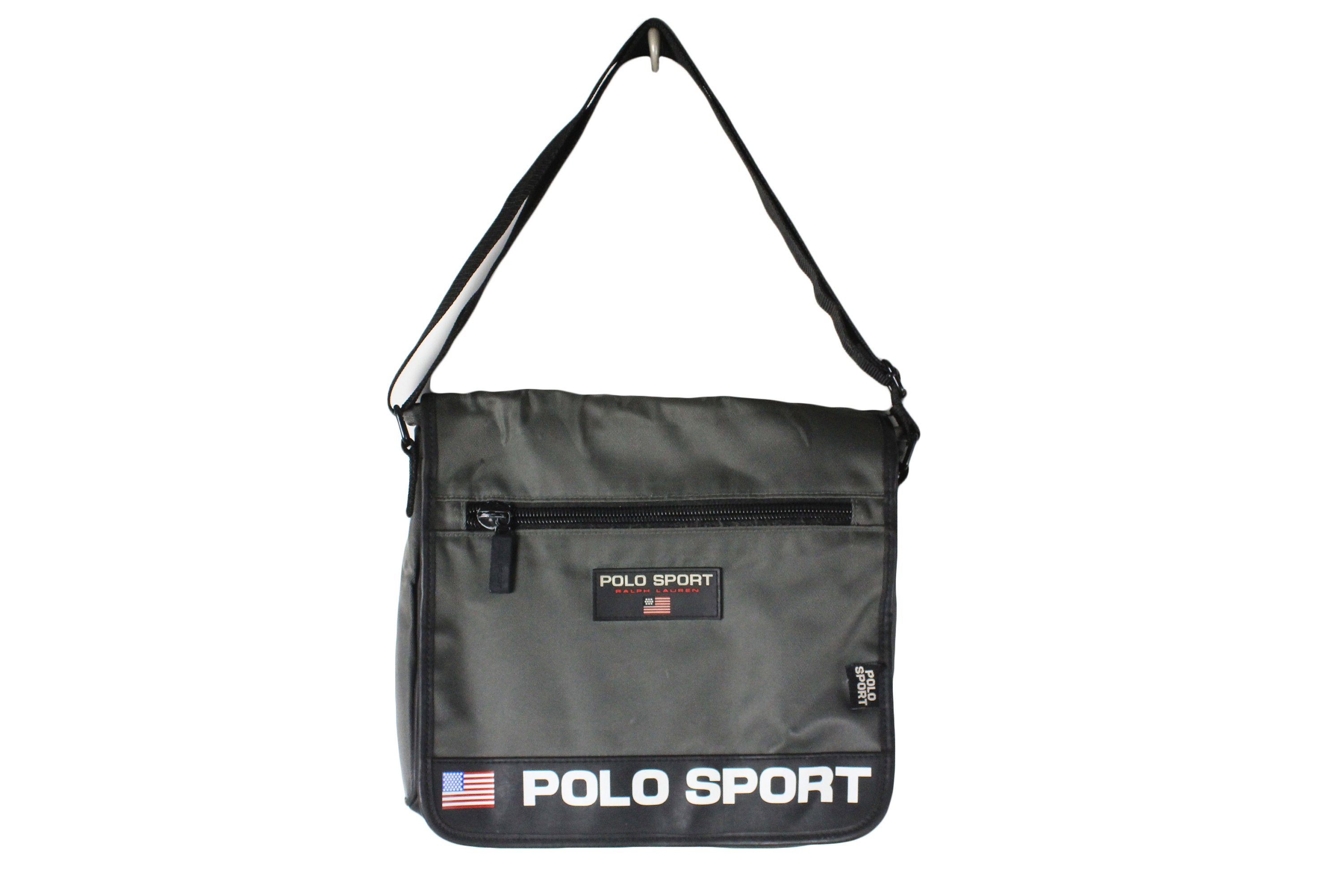 Vintage POLO SPORT Ralph Lauren Gray Black Shoulders Handbag 