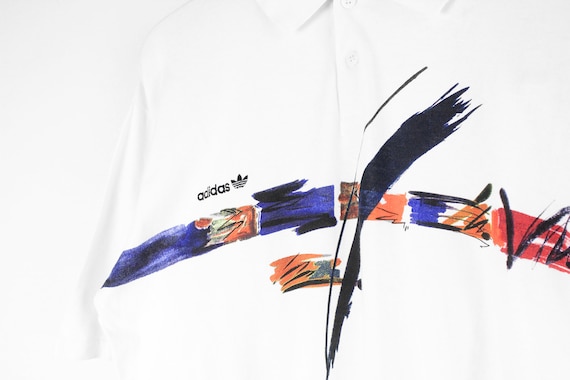 vintage ADIDAS Polo T-Shirt white abstract patter… - image 3