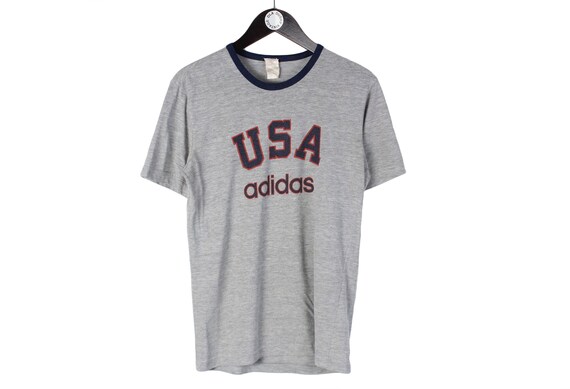 Vintage ADIDAS USA Team T Shirt Basic Top GroBe S Manner authentisches groBes Logo grau seltenes 90er Retro Classic Front Logo Sommer Sport Wear Tee Etsy