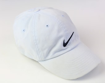 Cappello vintage NIKE con swoosh e logo grande, berretto da baseball, hipster, taglia unica, blu, retrò, autentico, colore brillante, anni '90, '00, estivo, sole, vestibilità classica, cotone