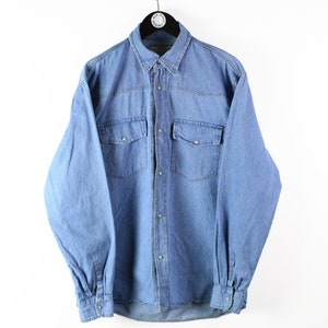 Camicia vintage in jeans LEVIS taglia XL, autentica camicetta in denim, stile USA anni &#39;90, stile western retrò, stile cowboy, stile streetwear maschile, stile da lavoro blu.