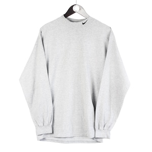 vintage NIKE Sweatshirt cotton athletic small logo swoosh gray pullover retro Size M men&#39;s sport 90s jumper long sleeve crewneck