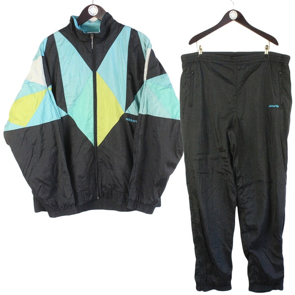 vintage ADIDAS tracksuit Size L/XL oversize retro sport clothing 90's Germany athletic suit authentic blue black small logo Jacket Pants