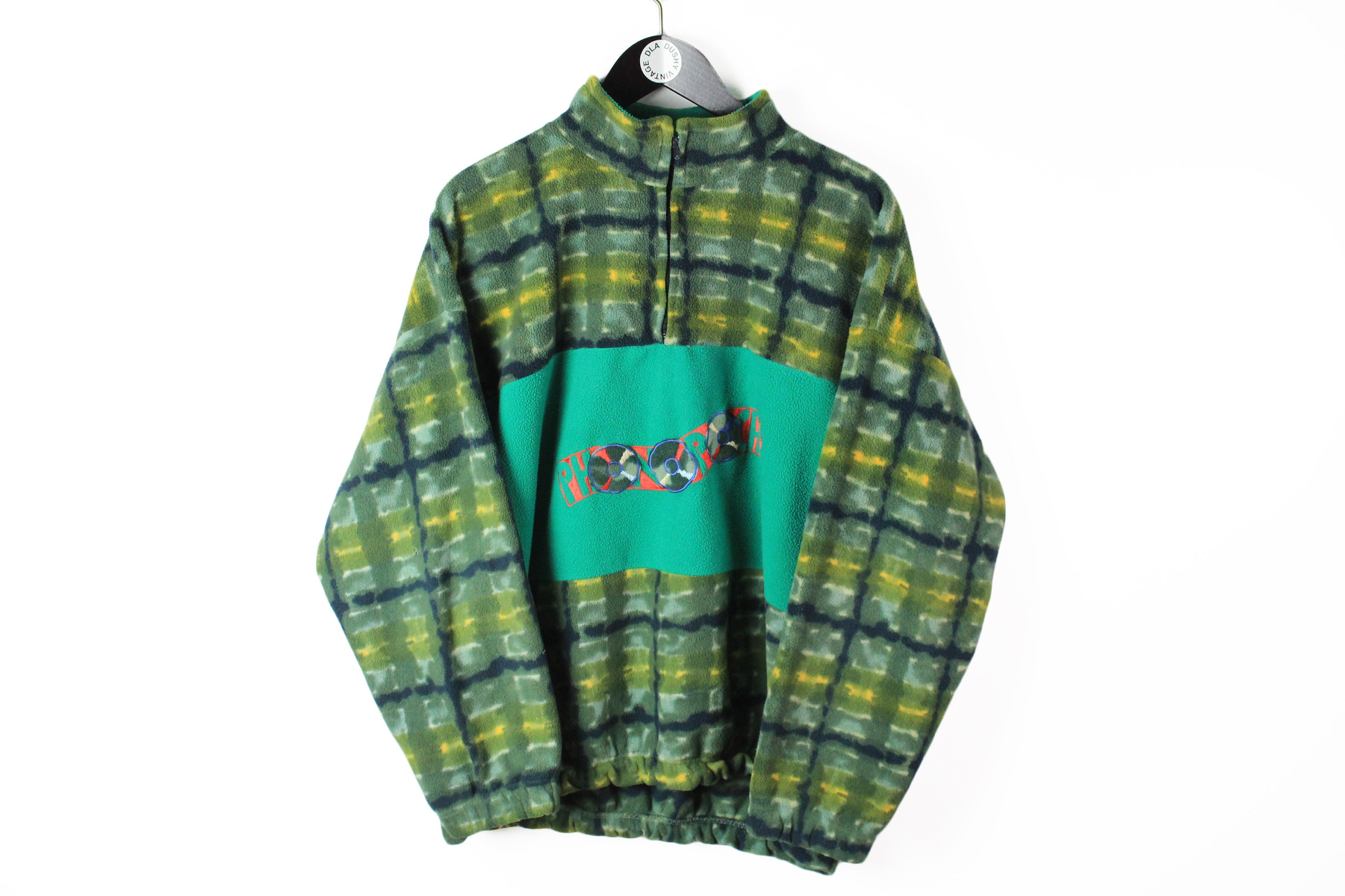 Pull vintage en polaire 1/4 zippé vert taille S retro wear