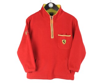 Vintage Ferrari Fleece Sweater Half Zip Kids Size Polar Winter Warm Authentic Formula 1 Outfit 80's 90's F1 Retro Racing Original Red Yellow