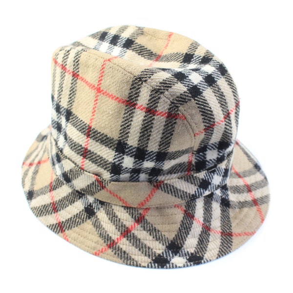 vintage BURBERRYS Bucket Hat Wool Size S casual nova check plaid pattern accessories classic UK style headwear fit made in England 90's