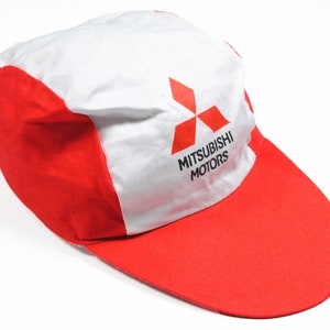 Vintage MITUBISHI Motors Team Herren Cap Fahrradmütze One Size rot weiß Big Logo authentisches Auto Rennsport Team Retro 90er Jahre F1 Formel 1 Japan