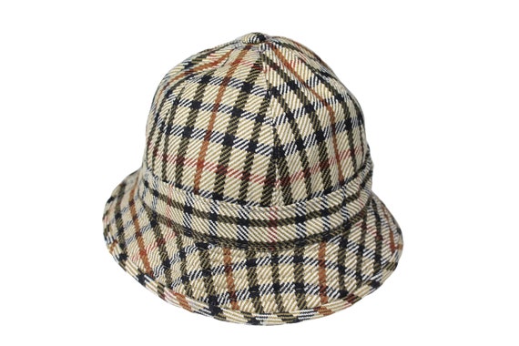 Vintage DAKS Bucket Hat Plaid Pattern Cap Brown Beige 