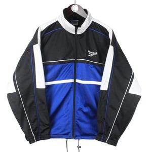 vintage REEBOK Track Jacket Size S authentic rare retro 90&#39;s rave athletic wear UK classic windbreaker full zip sport black blue