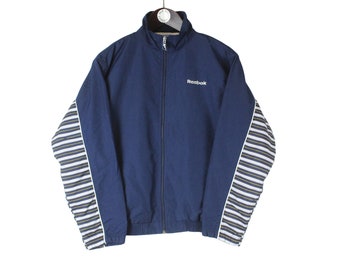 vintage REEBOK Track Jacket Size women's M authentic retro polyester 90's athletic classic sport clothing basic sportswear navy blue zip