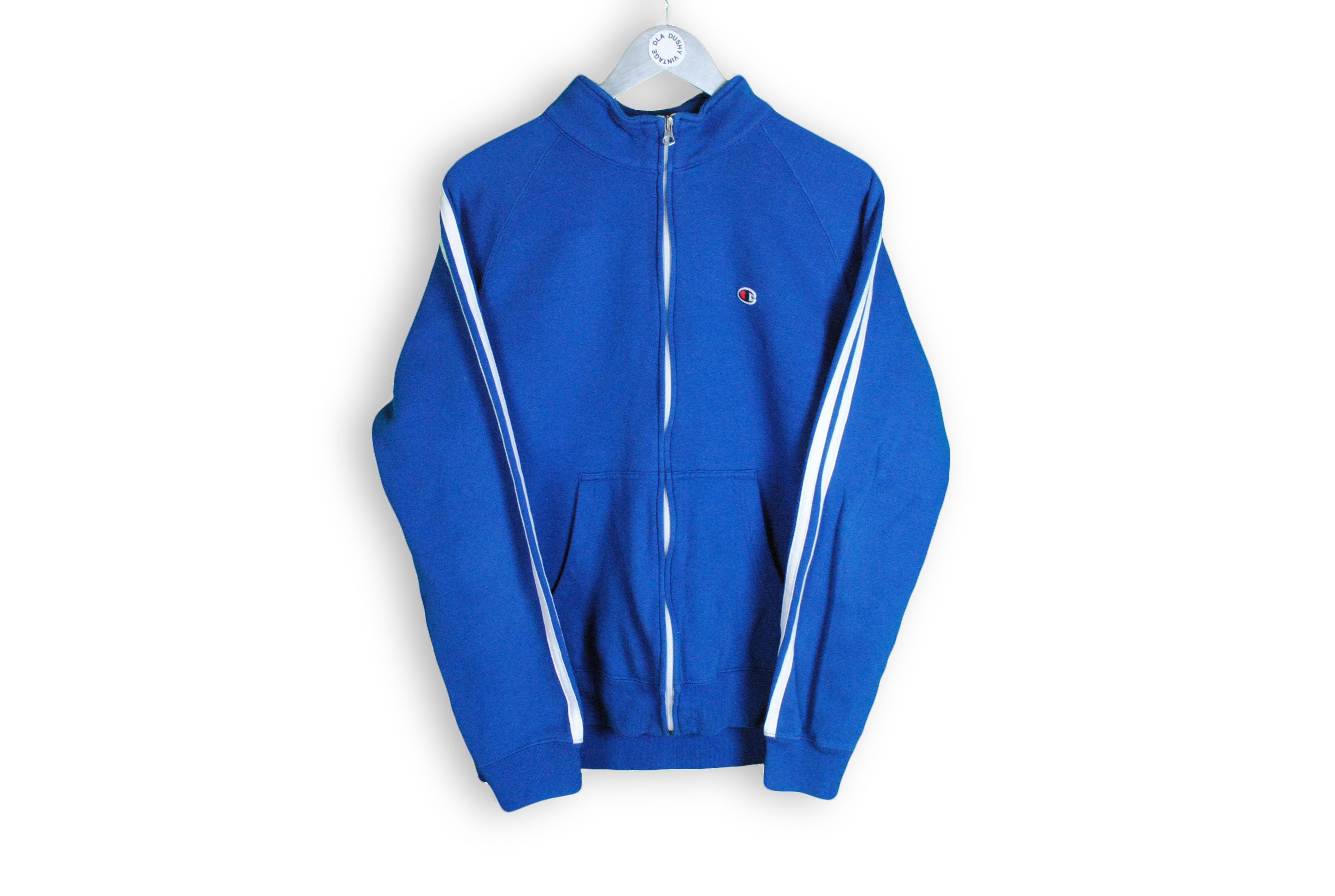 vintage CHAMPION Full Zip Sweatshirt Size M men's blue long sleeve small logo retro rare rave Rochester New York authentic 90s 80s wear