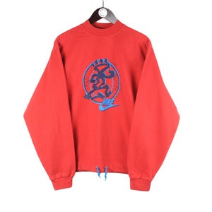 vintage NIKE Sweatshirt cotton athletic big logo red pullover retro Size M men&#39;s sport 90s jumper street style long sleeve wear