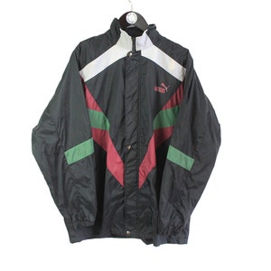 vintage PUMA men&#39;s jacket Size L authentic black big logo rare retro rave 90&#39;s oversize streetwear clothing sport athletic wear windbreaker