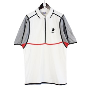T-shirt polo vintage LOTTO, maglietta da tennis bianca con piccolo logo, taglia XL da uomo, maglietta oversize, stile retrò sportivo anni &#39;90, streetwear