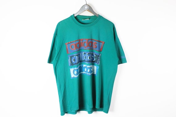 Vintage ADIDAS ORIGINALS Big Logo T-shirt Green Size L Men's 80s