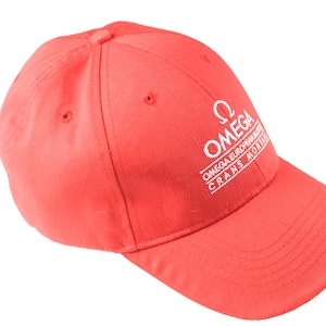 vintage OMEGA Watch Cap big logo summer baseball hat red one size retro 00&#39;s sun visor rare headwear unisex streetwear authentic athletic