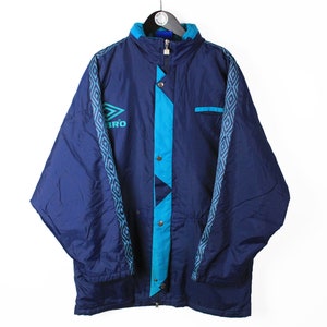 vintage UMBRO Jacket men&#39;s Size L retro 90&#39;s sport wear blue oversized rave classic athletic football style streetwear clothing winter coat