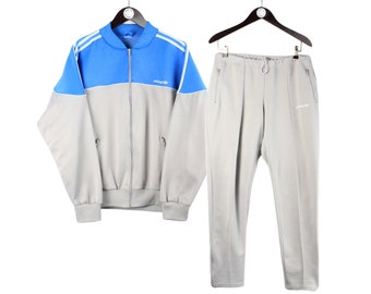 vintage ADIDAS Tracksuit Size M authentic retro 80's classic sport style athletic blue gray suit track jacket and pants