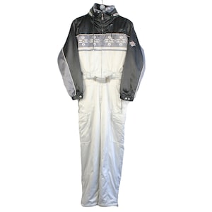 vintage BOGNER Ski Suit size women's L authentic skisuit Jacket Pants Coveralls 90s Jumpsuit retro embroidery logo silver bright winter wear