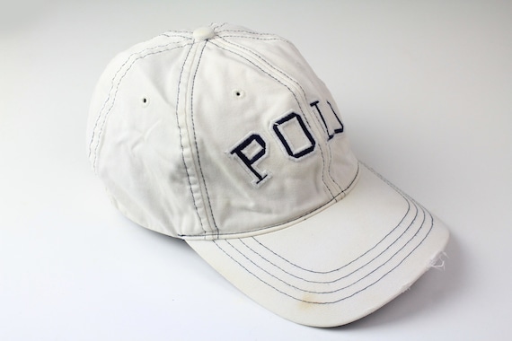 Vintage POLO SPORT by Ralph Lauren Baseball Cap Hat 90s White Big