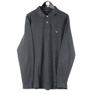 vintage GANT USA Rugby Shirt gray collared long sleeve polo t-shirt jumper Size L men&#39;s style cotton casual tee