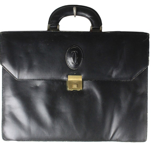 vintage CARTIER bag black leather case authentic Handbag rare retro classic logo 90s luxury men's style