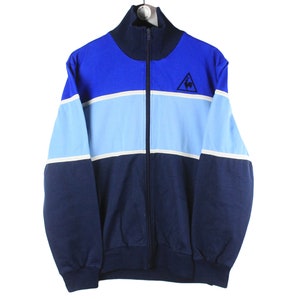 Vintage LE COQ SPORTIF Trainingsjacke authentische Full-Zip-Strickjacke Größe M Herren 90er 80er Jahre Stil Pullover Retro Sport blaue leichte Bekleidung französische Marke