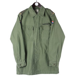 Camisa vintage do exército militar holandês holandês, parca verde oliva, jaqueta cáqui leve, combate retrô urbano, tamanho S, estilo streetwear