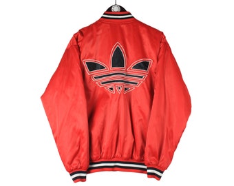 ADIDAS vintage blouson aviateur sportswear taille L pour hommes rouge athlétique sport 3 rayures classique grand logo rétro street style coupe-vent des années 90