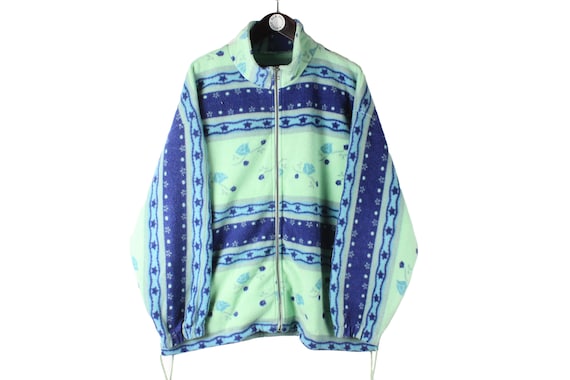 vintage FLEECE Full Zip Sweater abstract pattern … - image 1