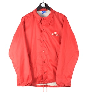 vintage CHAMPION Coach Jacket Size M men's red snap buttons long sleeve small logo retro rare rave authentic 90's athletic wear sport style image 1