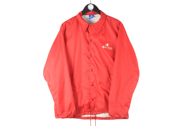 vintage CHAMPION Coach Jacket Size M men's red snap buttons long sleeve small logo retro rare rave authentic 90's athletic wear sport style image 1