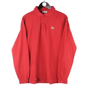 vintage LACOSTE Long Sleeve Polo T-Shirt Rugby Shirt red Size M men&#39;s 90s cotton retro collared jumper casual style brand streetwear