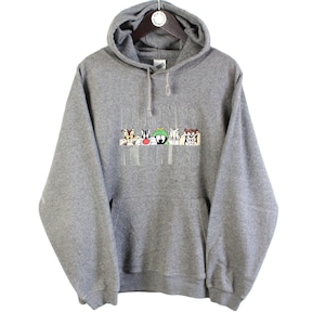 vintage WARNER BROS Looney Tunes gray fleece hoodie Clothing authentic big logo cartoon rare retro collection hipster 90s 80s size Medium M