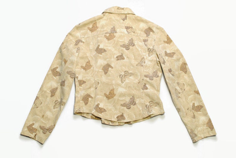 vintage KENZO Jeans women/'s beige jean jacket SIZE L authentic wave jeans denim floral butterfly pattern print art 80s 90s bomber button up
