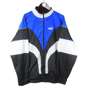 vintage PUMA men&#39;s track jacket Size XL authentic blue black retro rave style sport 90&#39;s small logo windbreaker athletic streetwear clothing