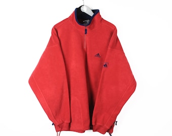 vintage ADIDAS Fleece Sweater 1/4 Zip oversize men's Size XL/XXL red authentic rare retro winter outdoor ski sport streetwear warm jumper