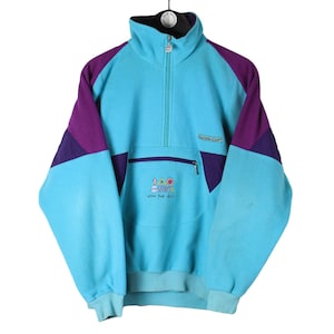 vintage GOLDEN CUP Fleece Half Zip Sweatshirt bright blue Jumper authentic 90&#39;s style Size S unisex retro wear sport clothing ski style