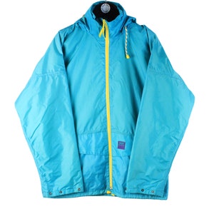 vintage HELLY HANSEN Jacket Size men&#39;s M retro outdoor style 90&#39;s streetwear blue full zip raincoat windbreaker sport style light wear