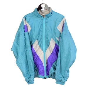 vintage PUMA track jacket Size M authentic green purple rare retro rave hipster 90s 80s unisex polyester streetwear clothing calssic sport