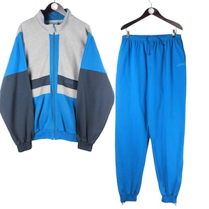 vintage ADIDAS tracksuit Size XL oversize retro sport suit rave 90&#39;s authentic rare men&#39;s blue originals full zip sweatshirt and sweatpants