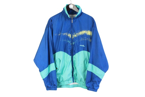 Vintage ELLESSE Track Jacket Size M Authentic Blue Green Retro