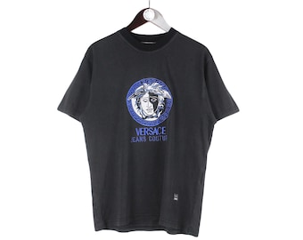 Vintage VERSACE Jeans Couture T-shirt Cotton Black Big