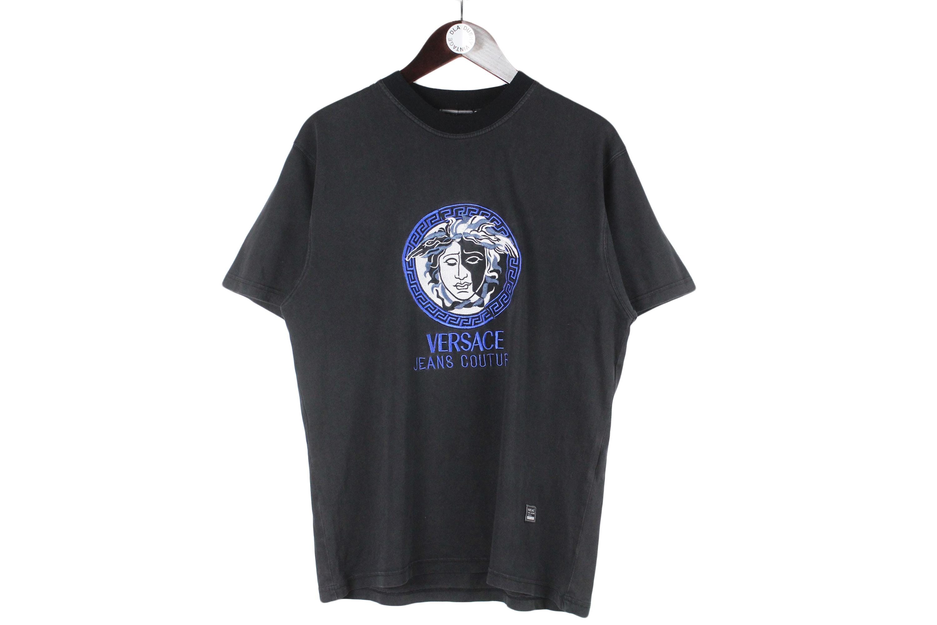Vintage VERSACE Jeans Couture T-shirt Cotton Black Big