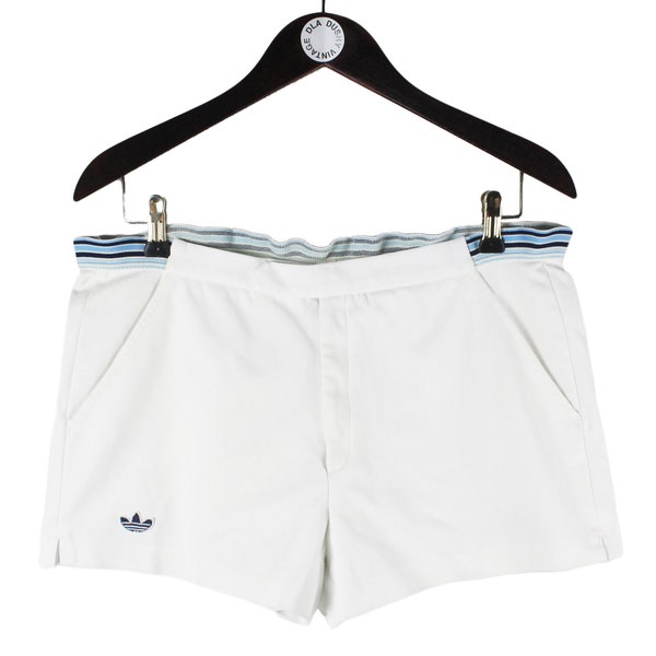 vintage ADIDAS Tennis shorts Size L white summer 80's sport polyester classic activewear above the knee sport style made in France