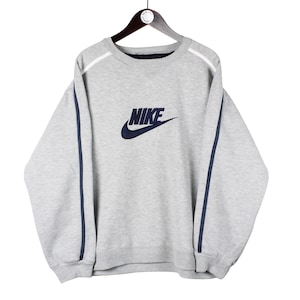 vintage NIKE Sweatshirt cotton athletic big logo swoosh gray pullover retro Size M men&#39;s sport 00s jumper street style long sleeve crewneck